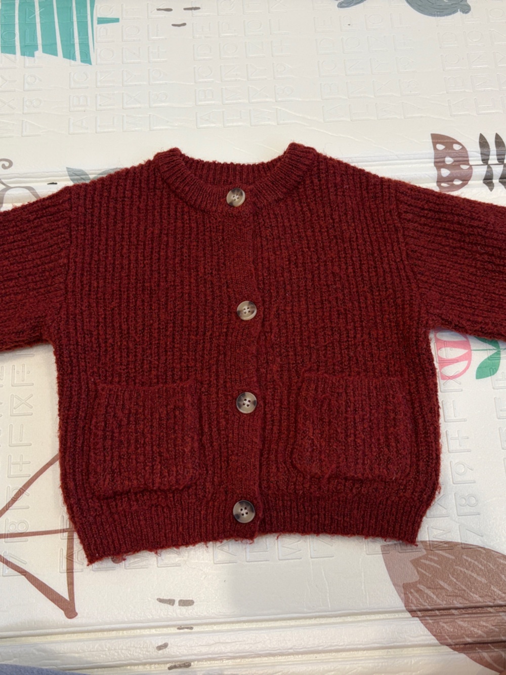 Zara Burgundy Rib-Knit Button Cardigan